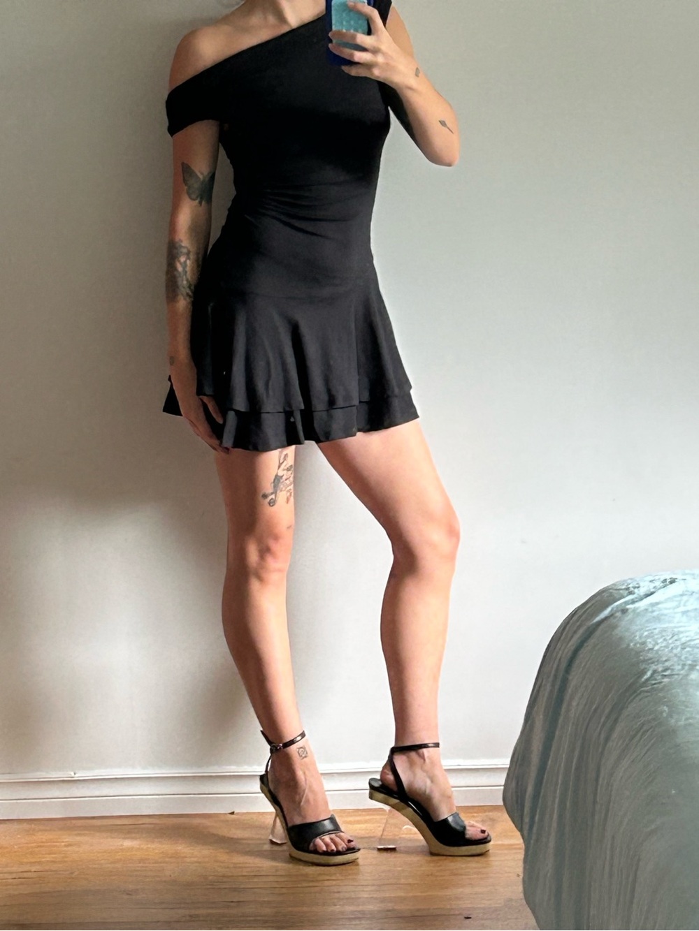 Forever 21 Off-Shoulder Black Skater Dress - Picture 2 of 5